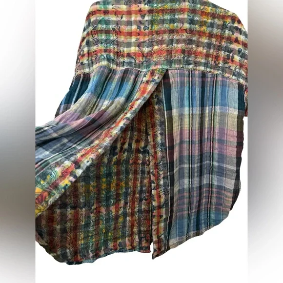 Pilcro Colorful Plaid Madras Cap Sleeve Shirt - Picture 3 of 9